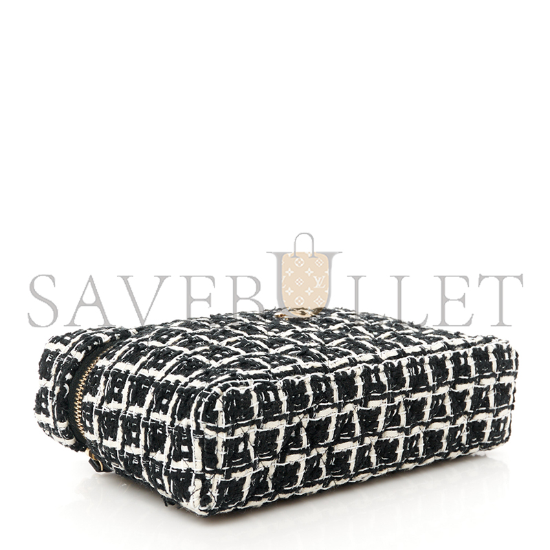 Ch**el tweed quilted top handle slim long vanity black ecru white ap4385 (19.5*17*5cm)
